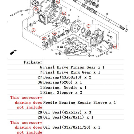 Rear Differential Final Drive Bearings Seals 16Pcs Kit 1997-2023 Honda Recon TRX250 Te Tm Ex X