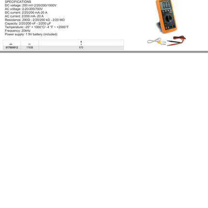 Digital Multimeter with Temperature and Frequency Measurement - Beta Tools 1760B