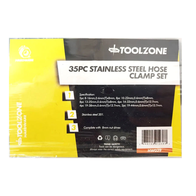 Hose Clamp Set 35pc Stainless Steel 8-44mm - Toolzone KDPHW039
