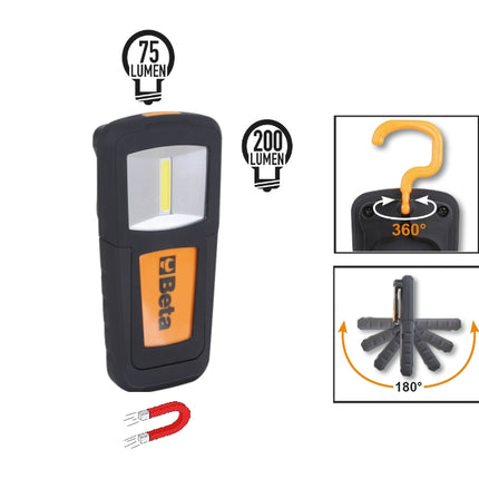 Compact Rechargeable Inspection Lamp Ultra-Bright LEDs 100-200 Lumens Spot 75 Lumens - Beta Tools 1838COB