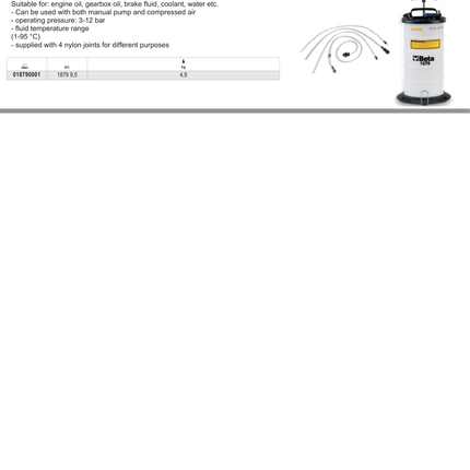 Manual/Pneumatic Fluid Extractor 9.5L with Nylon Joints - Beta Tools 1879 9,5