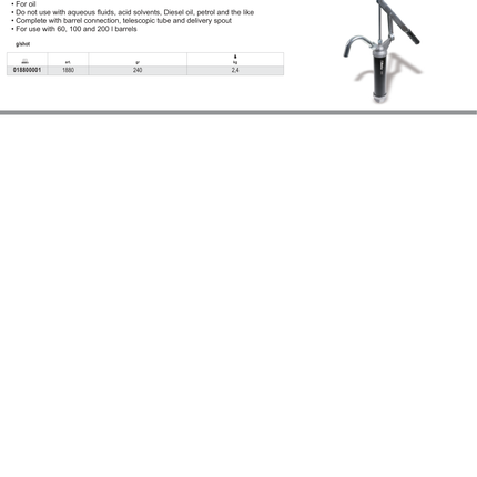 Manual Oil Barrel Pump for 60-200L Barrels - Beta Tools 1880