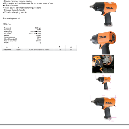 Reversible Impact Wrench 1/2 Composite Material 1750Nm - Beta Tools 1927P