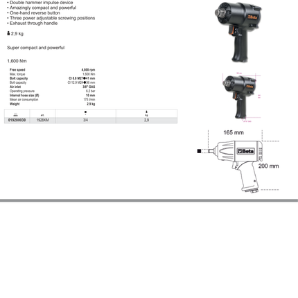 Compact Reversible Impact Wrench 3/4 1600 Nm - Beta Tools 1928XM
