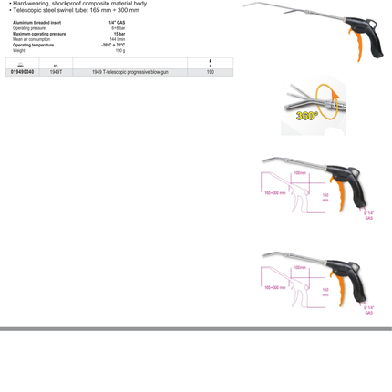 Telescopic Progressive Blow Gun with Swivel Tube 165mm-300mm - Beta Tools 1949T