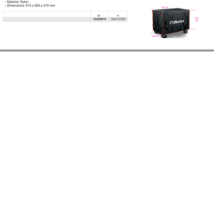 Nylon Cover for Mobile Roller Cabs C24S/SA C39 815x800x470mm - Beta Tools 2400-COVER RSC24