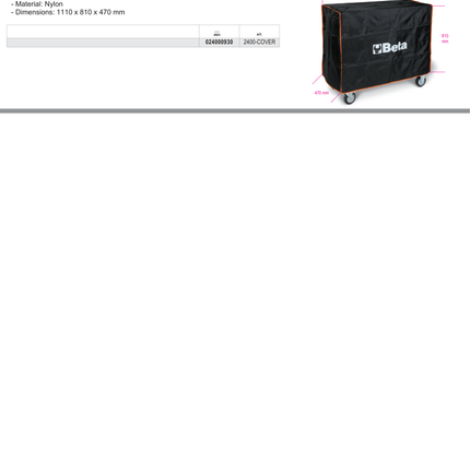 Nylon Cover for Mobile Roller Cabs C24SA-XL C24SL C24SL-CAB 1110x810x470mm - Beta Tools 2400-COVER RSC24AXL