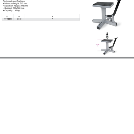 Pedal Stand for Cross/Enduro Motorcycles 310-390mm Height 260x170mm Support 136kg Capacity - Beta Tools 3047C