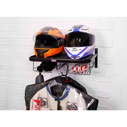 Motorcycle Helmet & Gear Tidy Wall-mounted Powder-coated Steel 490mm X 350mm