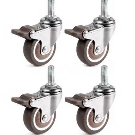 4Pcs 2 M10 Soft Rubber Universal Wheel 360° Swivel All With Brakes Castor Wheel