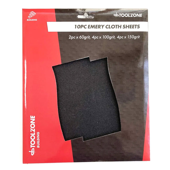 Emery Cloth Sheets 10PC 230 x 280mm Assorted Grits - Toolzone KDPDC127