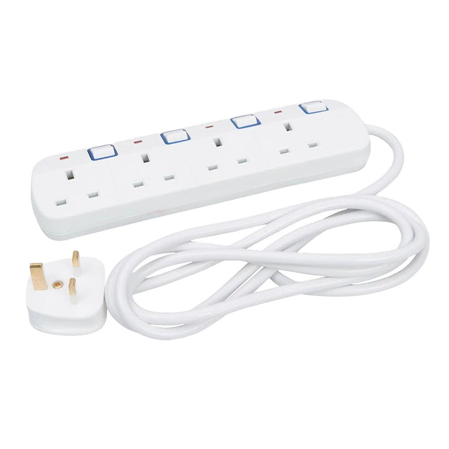 4 Gang Switched Extension Lead 2m Powermaster 13A 3250W Uk Plugs