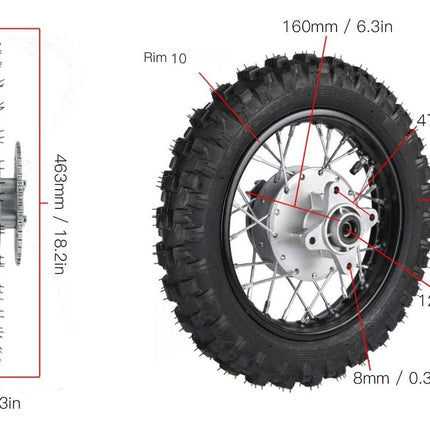 Rear Wheel 10 Pit Bike 12mm Axle, 10-2.50, Disk Brake