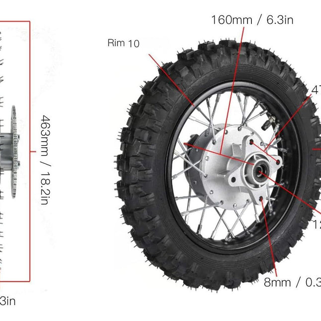 Rear Wheel 10 Pit Bike 12mm Axle, 10-2.50, Disk Brake