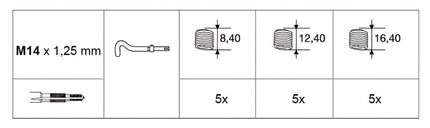 Set for Repairing Damaged Spark Plug Threads M14x1.25mm Helicoids Height 8.40 - 16.40mm - Beta Tools 437C