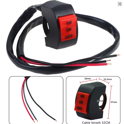 Handlebar LED Headlight Switch On/on/off 22mm 7/8 In 3-LINE 12V DC 10A 52cm Cable