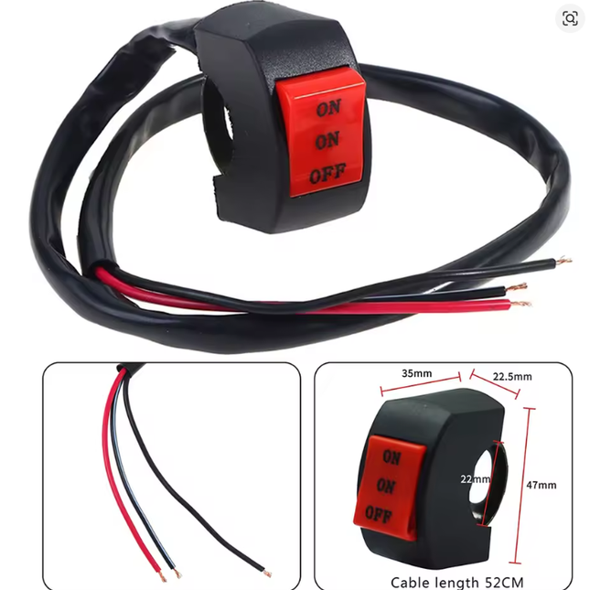 Handlebar LED Headlight Switch On/on/off 22mm 7/8 In 3-LINE 12V DC 10A 52cm Cable