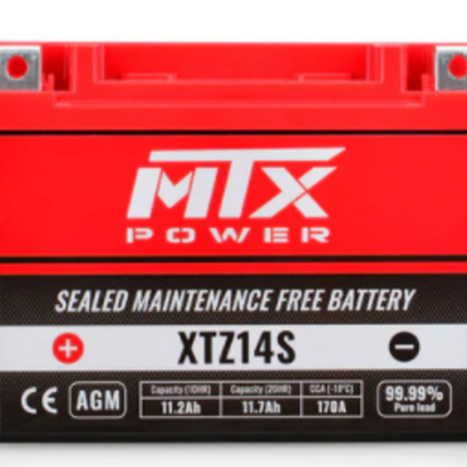 Battery Maintenance Free 12V Mtx XTZ14S, Ms LTZ1 4-S GTZ14S, YTZ14S, BTZ14S, BTZ12S