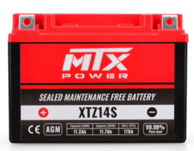 Battery Maintenance Free 12V Mtx XTZ14S, Ms LTZ1 4-S GTZ14S, YTZ14S, BTZ14S, BTZ12S