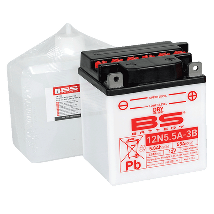 Battery 12N5,5A-3B 12V 5.5Ah., Bs With Acid Pack 12N5.5A-3B, 310532, BS-12N5.5A-3B