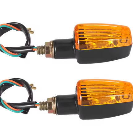 Turn Signal Indicator Pair Short Stem Amber Black 10mm 2-WIRE Bulb Type