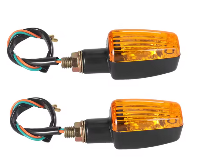 Turn Signal Indicator Pair Short Stem Amber Black 10mm 2-WIRE Bulb Type