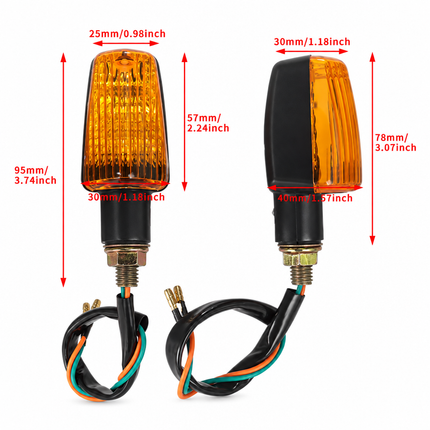 Turn Signal Indicator Pair Short Stem Amber Black 10mm 2-WIRE Bulb Type