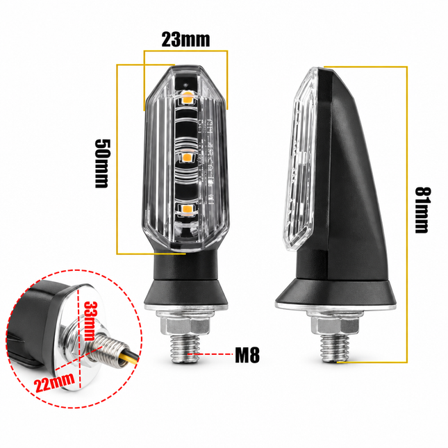 LED Turn Signal Lights 4PCS Front Rear Clear Amber M8 12V 3 Smd Per Light Black ABS