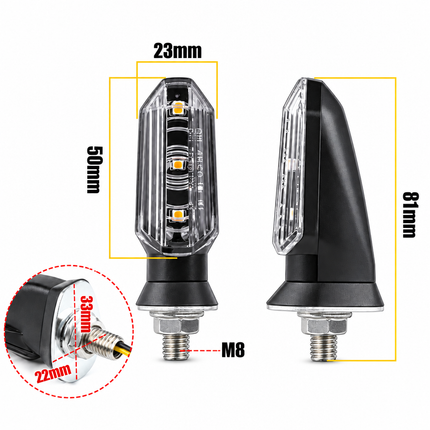 LED Turn Signal Indicators 4PCS Front Rear Amber M8 12V 3 Smd Per Light Black ABS