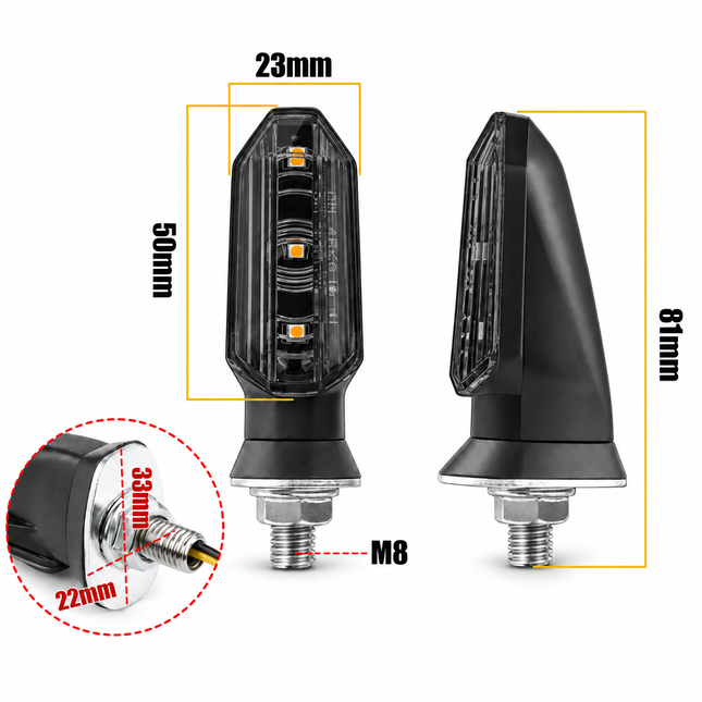 LED Turn Signal Light Set 4PCS Front Rear Smoked Amber M8 12V 3 Smd Black