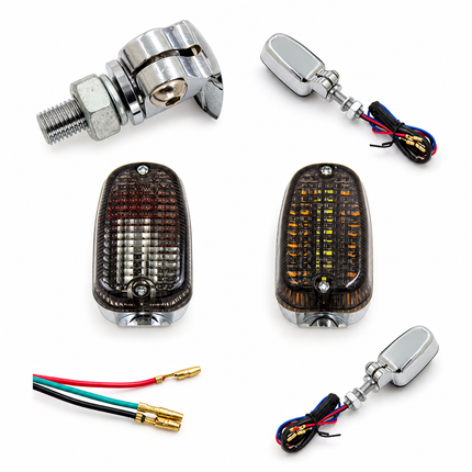 Indicators Pair Rectangular Smoke Lens Chrome-effect Case Bulb 12V 23W