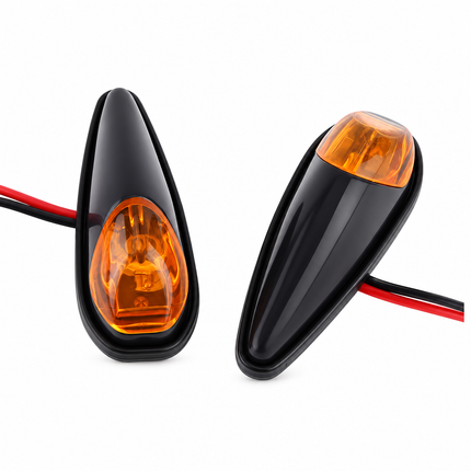 LED Indicators Pair Orange Lens Black-look Housing Flush Fit 60mm X 25mm 12 V 2 Wire 44-5954.BK.OR