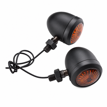 Mini Bullet LED Indicators Pair Universal Front Rear Amber 12V Black 10mm 3.7cm X 5.1cm