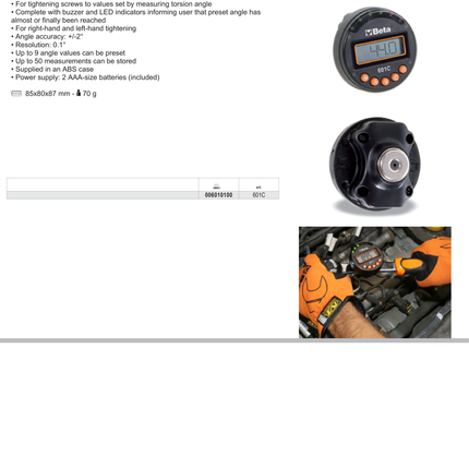 Digital Angle Indicator Beta Tools 601C Right Left-hand 2° Accuracy LED Buzzer Alerts