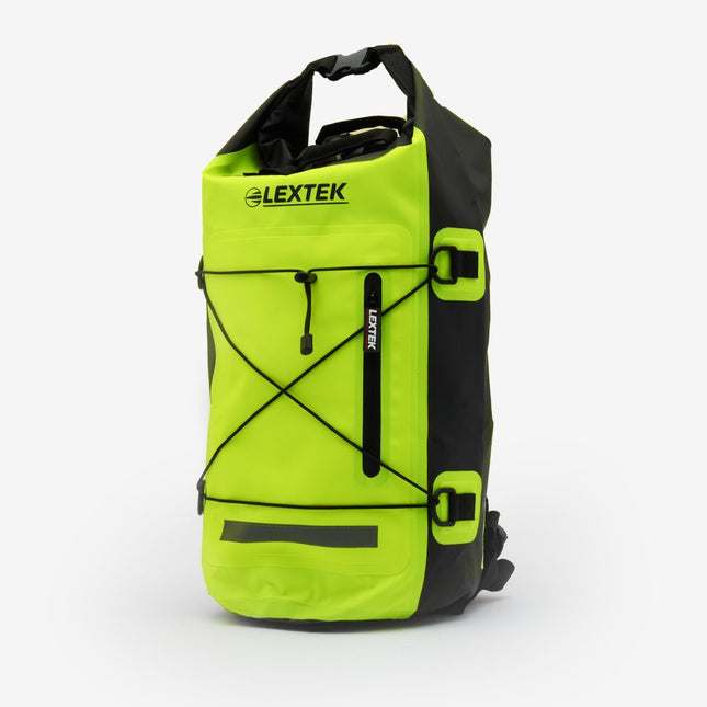 Lextek Waterproof Dry Bag Backpack 30L Black/Fluoro Yellow