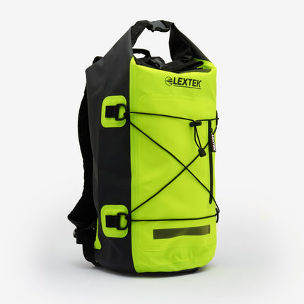 Lextek Waterproof Dry Bag Backpack 30L Black/Fluoro Yellow