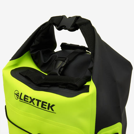 Lextek Waterproof Dry Bag Backpack 30L Black/Fluoro Yellow