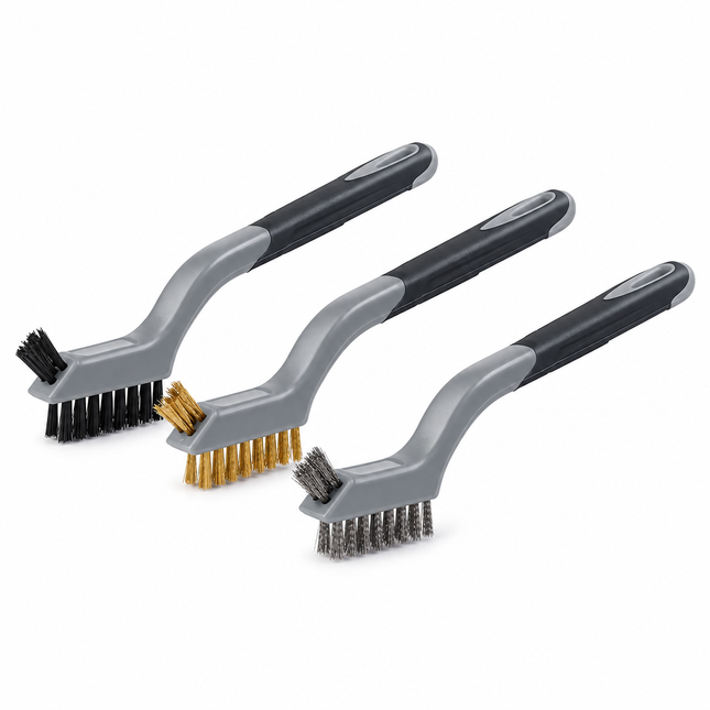 3PC Mini Wire Brush Set Nylon Brass Stainless Steel Bristles 175mm