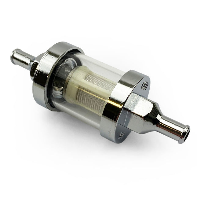 Large In-line Fuel Filter 6mm 1/4 Washable Glass Chrome Ends