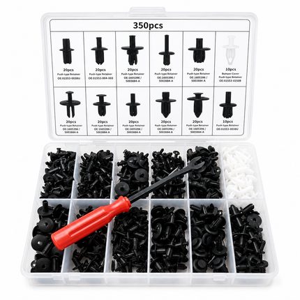 350 Piece Plastic Rivet Kit With Clip Wrench Tool Panel Clips