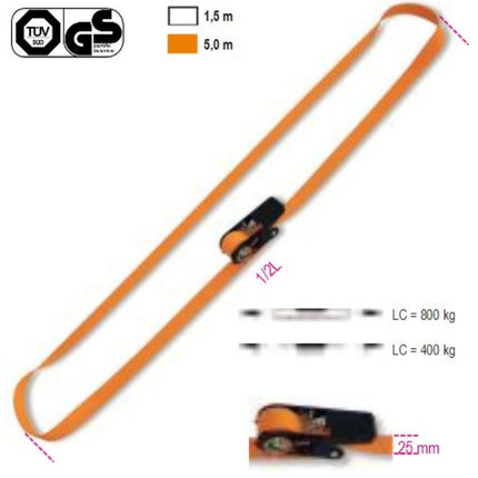 Ring Ratchet Tie Downs 750kg High-Tenacity Polyester 5m - Robur 8188C25 5
