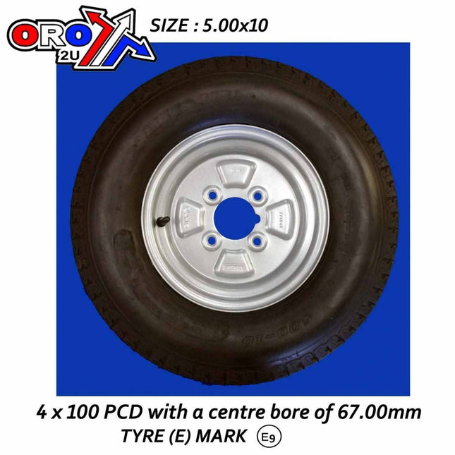 Trailer Tyre 10x500+RIM, 67mm Bore / / Each / Wheel