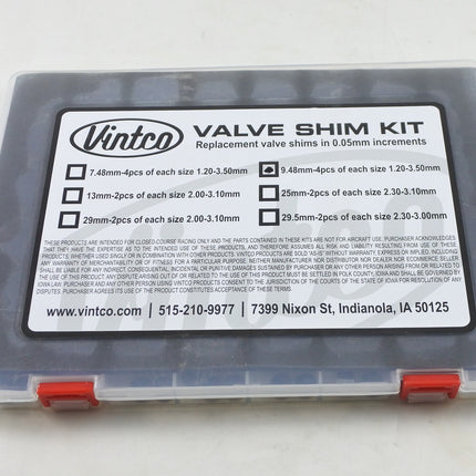 VALVE SHIM KIT 9.48mm 4PCS EA 1.20mm-3.50mm 0.05mm VINTCO 9.48SHIMKIT