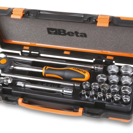 Hexagon Socket and Accessory Set in Metal Case 16 Sockets 5 Accessories - Beta Tools 910A/C16HR