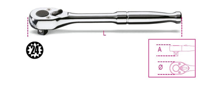 3/8 Drive Reversible Ratchet with Metal Handle 178mm - Beta Tools 910M/55