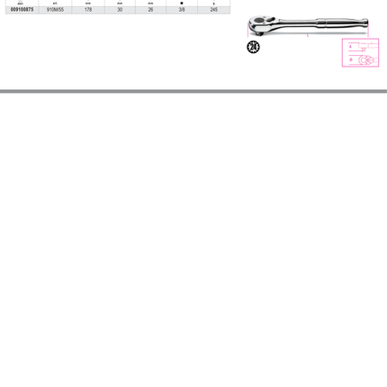 3/8 Drive Reversible Ratchet with Metal Handle 178mm - Beta Tools 910M/55