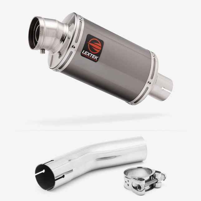Lextek Smoked Stainless Steel OP15 200mm Exhaust with Link Pipe for Lexmoto LXR 125 & 380