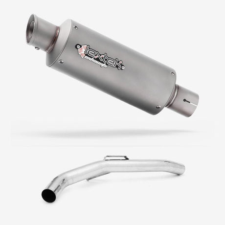 Lextek GP1 Matt S/Steel GP Stubby Exhaust 240mm with Link Pipe for Triumph Explorer 1200 (12-18)