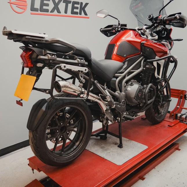 Lextek Polished Stainless Steel MP4 300mm Exhaust with Link Pipe for Triumph Explorer 1200 (12-21)