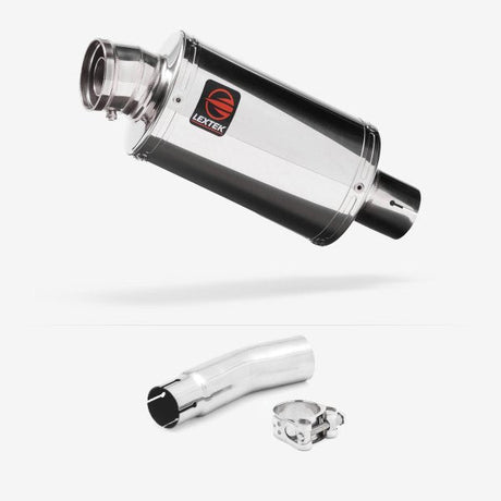 Lextek OP4 Polished S/Steel Exhaust 200mm with Link Pipe for SUZUKI SFV 650 Gladius (09-15)